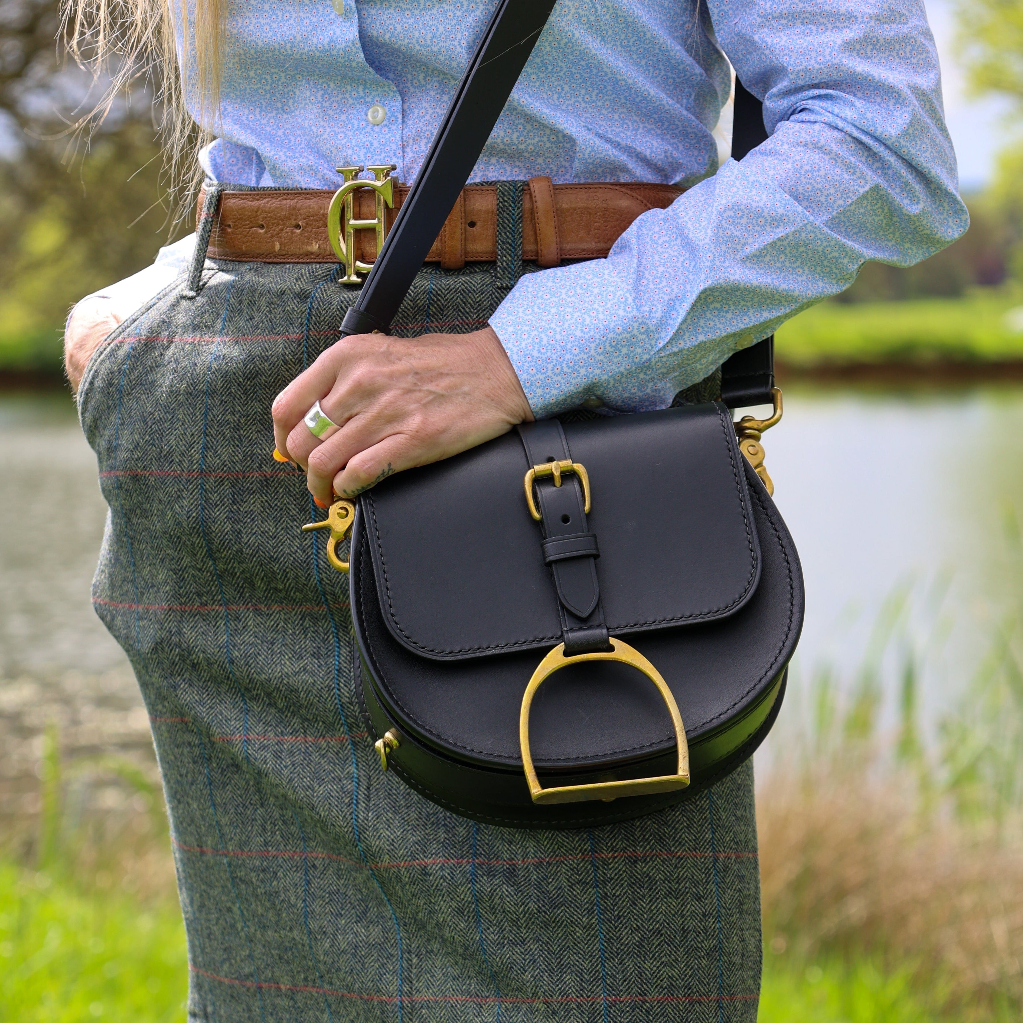 black leather saddlebag handbag