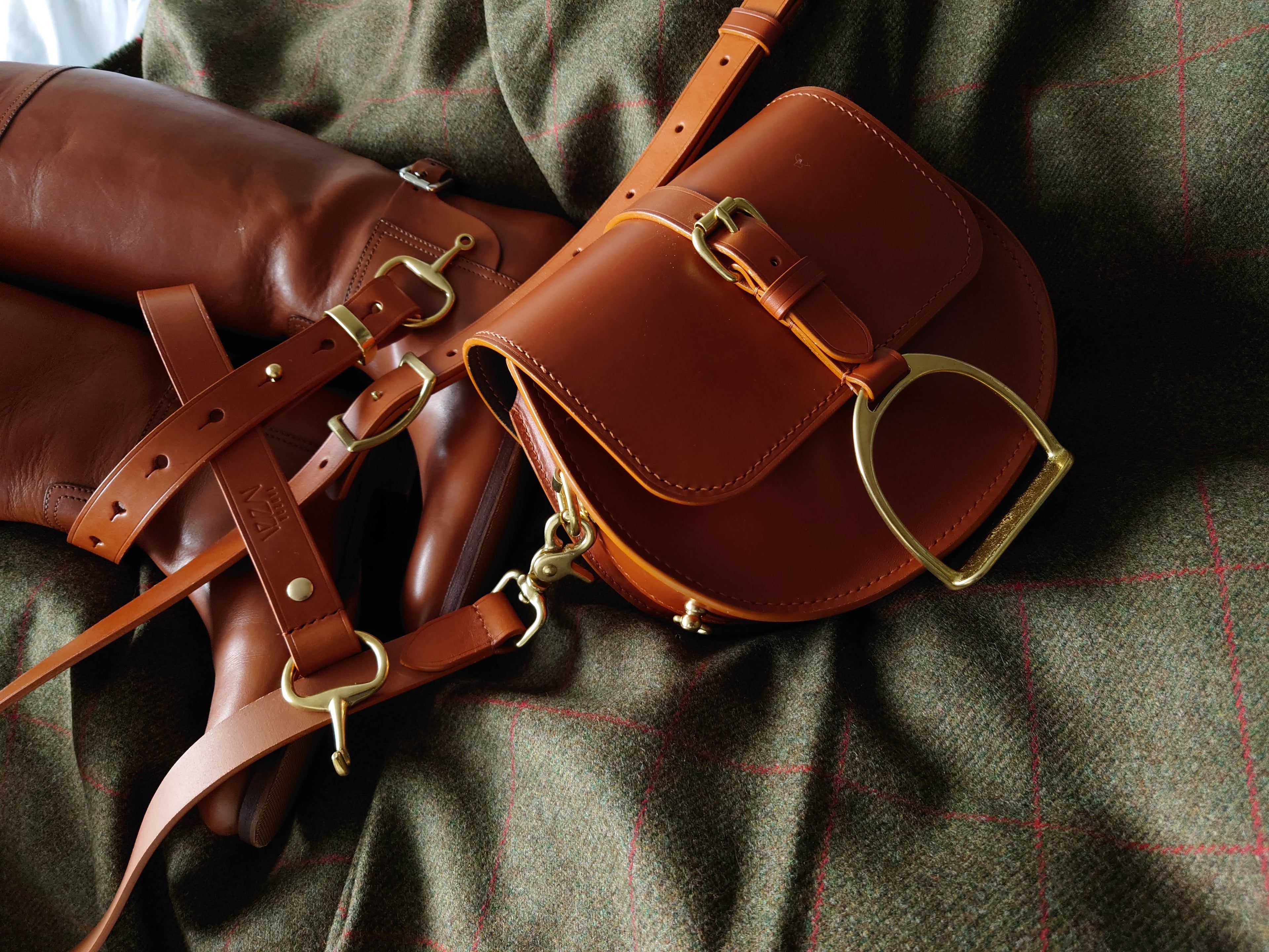 handcrafted leather bag and belt